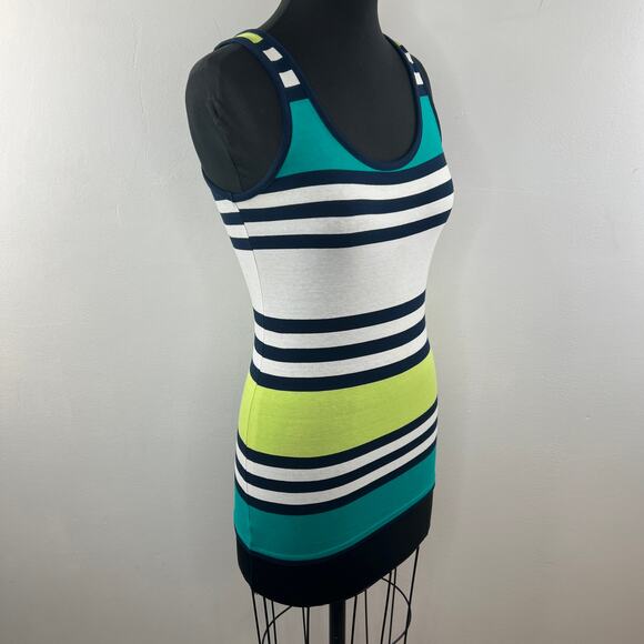 French Connection Striped Tank Top Teal Blue Green Black Yellow Size S Small - Picture 4 of 9